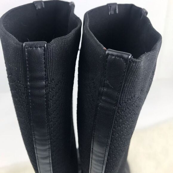 Polly Black Caviar Herringbone Textile Knit Tall Lace Up Pull On Combat Boots - Picture 11 of 16